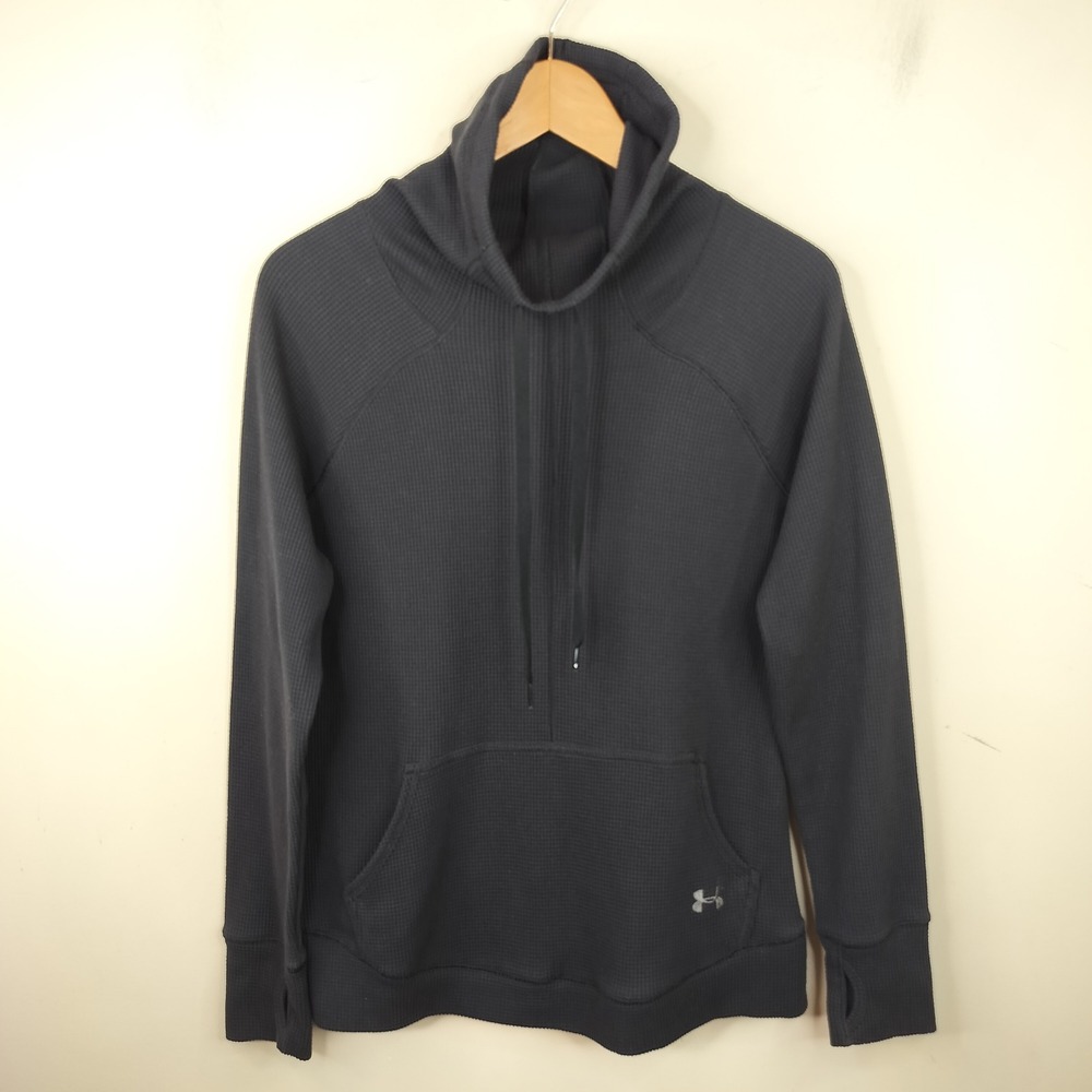 Under Armour Waffle Knit Sweater w/ Thumb Holes Large ColdGear Athleisure Black